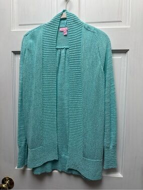 Lilly Pulitzer Light Teal Open-Front Shawl Collar Sweater Cardigan